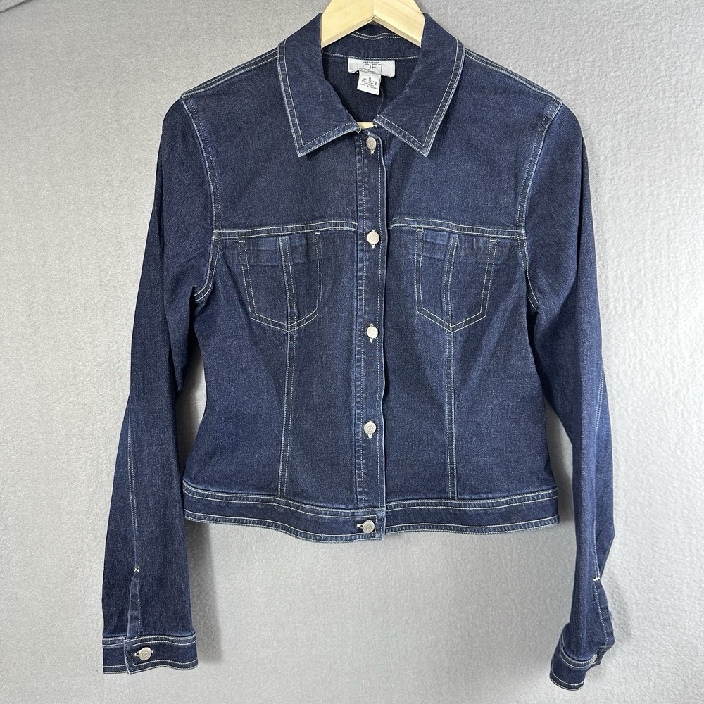 Ann Taylor LOFT Denim Jean Jacket Women's Size 8 Medium Blue Cotton Button Front